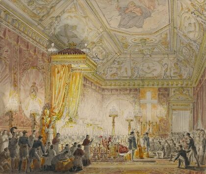 Chapelle ardente du roi Louis XVIII dans la salle du Trône des Tuileries (1824)