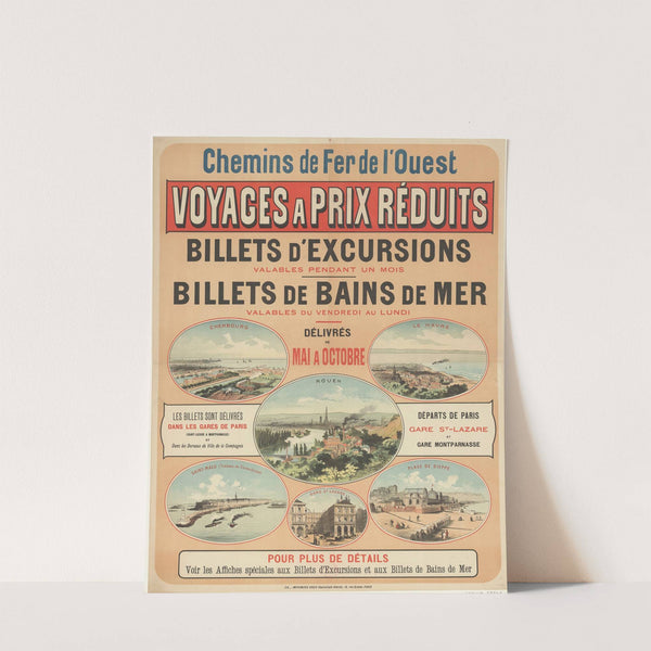 Chemins de Fer de l&#8217;Ouest. Voyages à prix réduits, Billets d&#8217;excursions, Billets de Bains de mer (1885) by Imp. Chaix