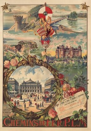 Chemins de Fer P.L.M. Lac du Bourget, Genève, Monaco, Château de Pierrefonds (1890) — size preview