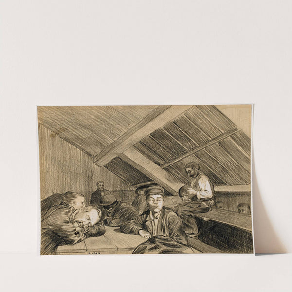 Chez Fradin, hôtel fin de siècle, rue Saint Denis. Hommes attendant sous un comble (1898) by F. Séguin