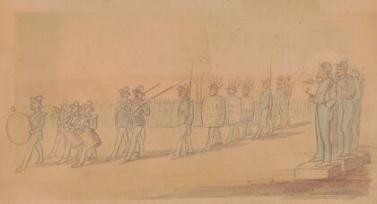 Chicken thieves being disciplined by General Alexander McDowell McCook, Camp Nevin, Kentucky, November 1861