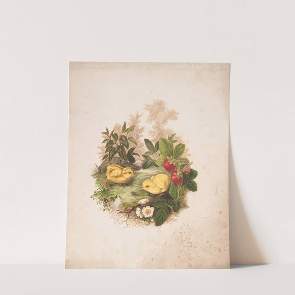 Chickens and strawberries (1875) by Olive E Whitney