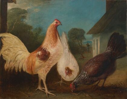 Chickens in a barnyard (1850)