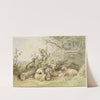 Children And Goats Resting By A Felled Tree by Adrian Ludwig Richter