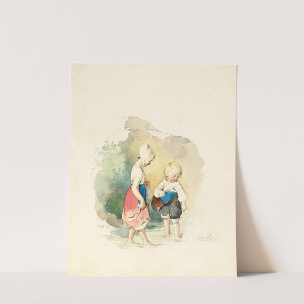 Children paddling by the rocks by Peter Fendi
