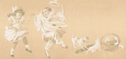 Children playing in clown costume with animals (1905)