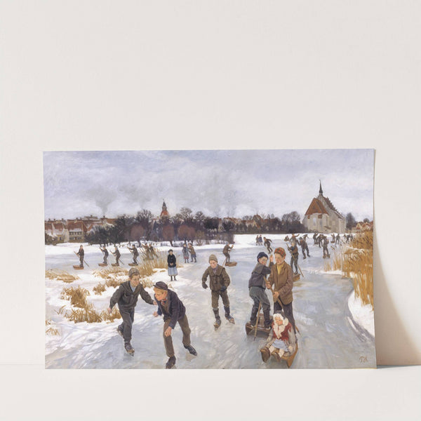 Children skating outside Fåborg by Peter Hansen