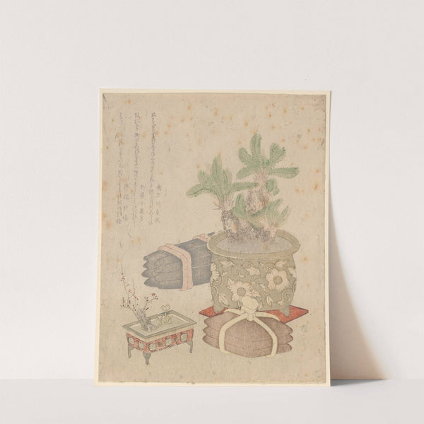 China Pot of Dwarf Bamboo, Bronze of Plum by Shinsai