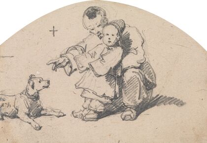 Chinese Father and Child with Dog