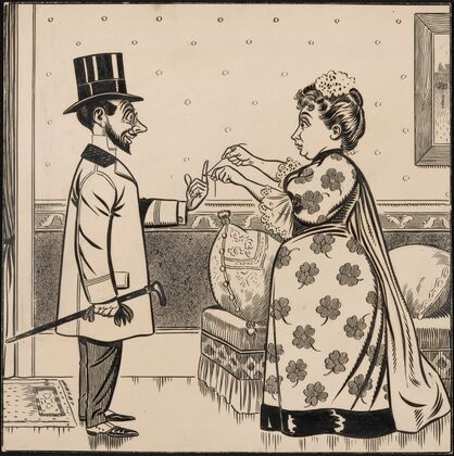 Five comic strip frames of man with string tied around his finger Pl.1
