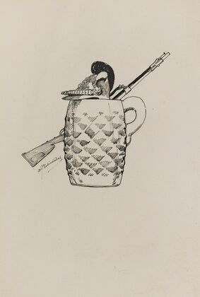 Chope de bière, casque et fusil (1882-1883)