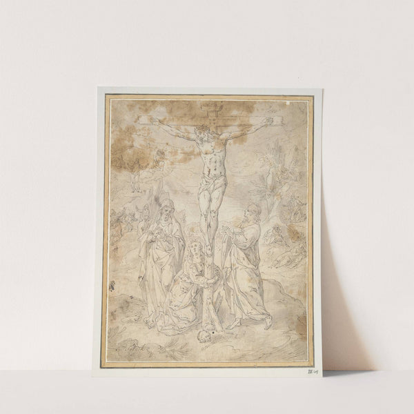 Christ on the Cross between the Virgin and St. John with Scenes of the Passion in the Background by Hendrik de Clerck
