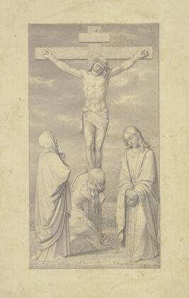 Christus am Kreuz, mit Maria, Johannes und Maria Magdalena