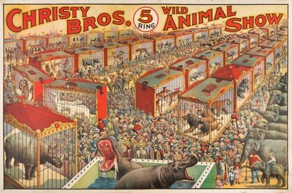 Christy Bros. 5 ring wild animal show circus poster (1919-1930)