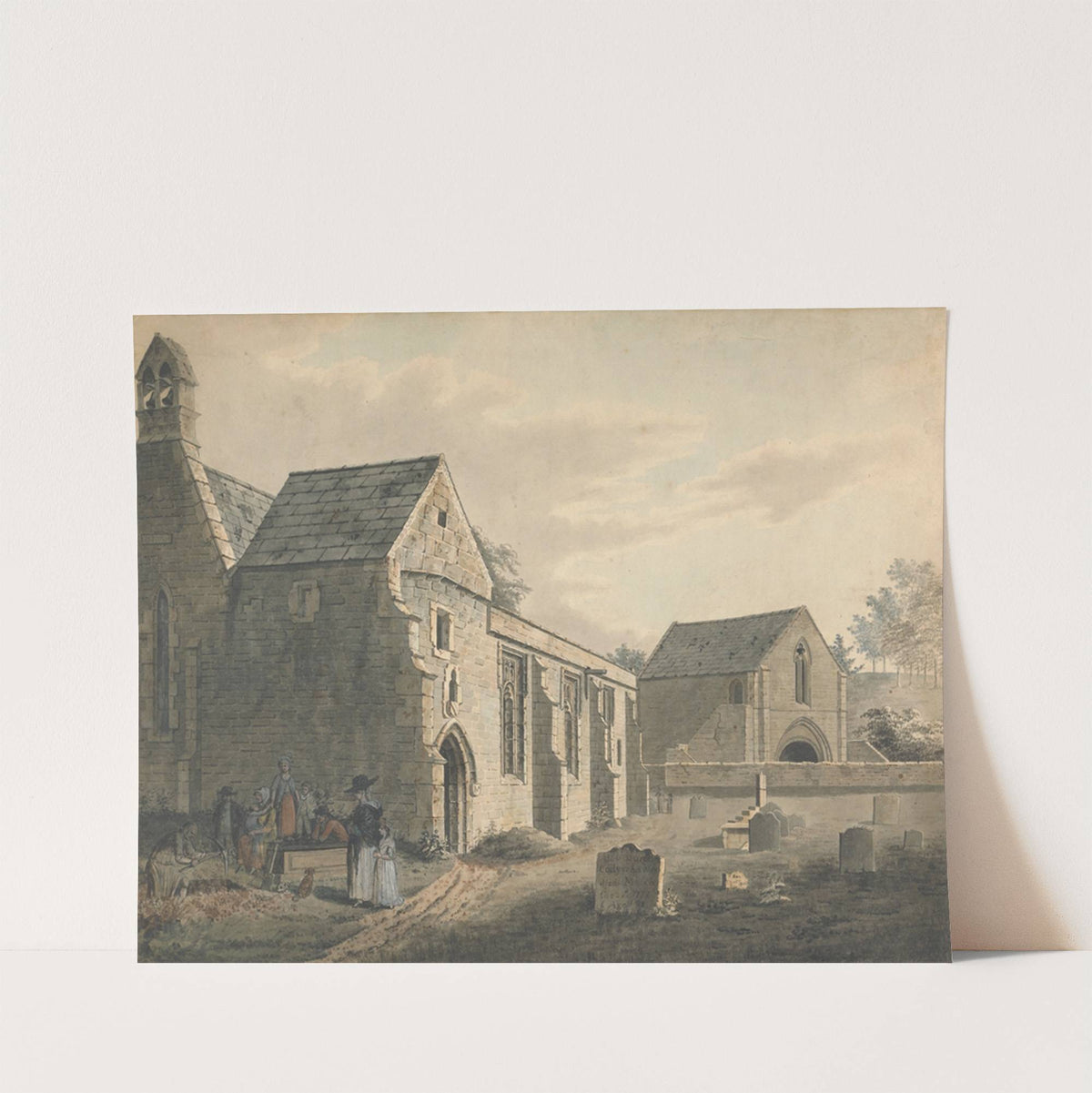 Church, Churchyard and Figures (The Graveyard) by John Roe of Warwick