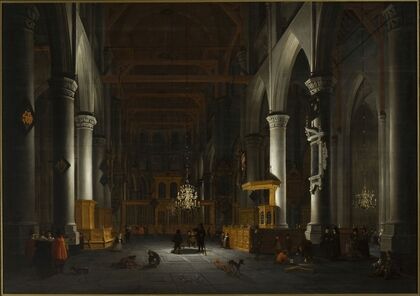 Church interior by candlelight