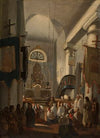 Church interior with staffage