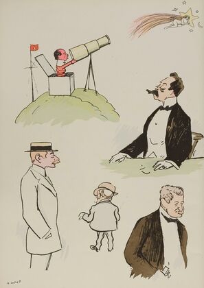cinq hommes non identifiés dont Santos Dumont, Sol Joel et Boldini