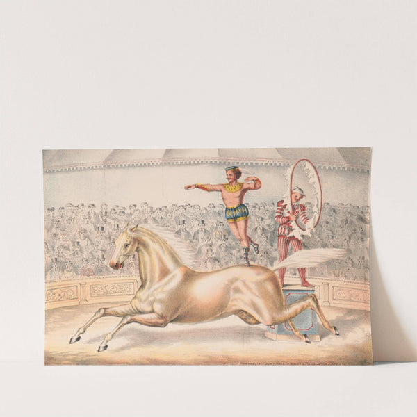 Circus performer leaping through a ring of fire by Gibson &amp; Co. Lith
