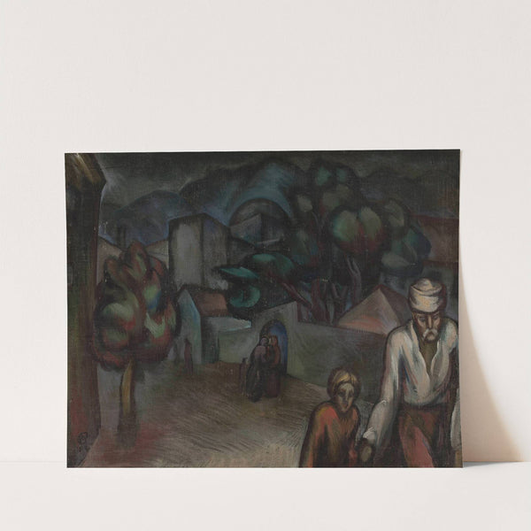 City landscape with figures by Roman Petrović