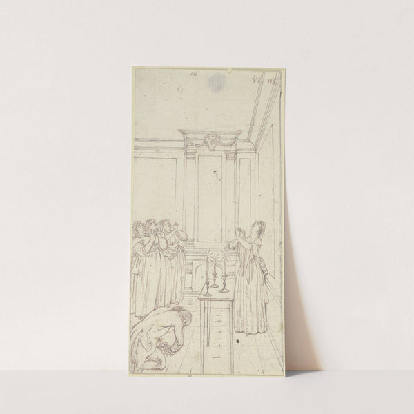 Clarissa steht neben einem Tisch mit drei brennenden Kerzen (Stärke besiegt durch List) by Daniel Nikolaus Chodowiecki