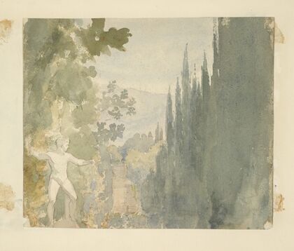 Classical statue of nude male in landscape