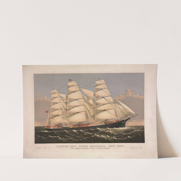 Clipper ship Three Brothers, 2972 tons; The largest sailing ship in the world (1875) by Currier & Ives.