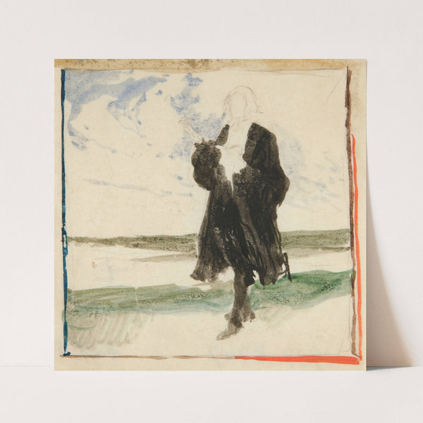 Cloaked man in landscape by Edwin Austin Abbey