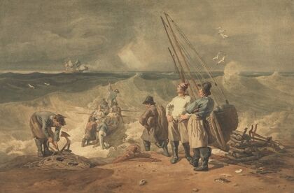 Coast of Sussex, Pushing Off a Boat to a Vessel in Distress