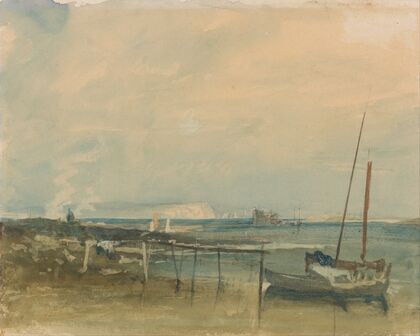 Coast Scene with White Cliffs and Boats on Shore — size preview