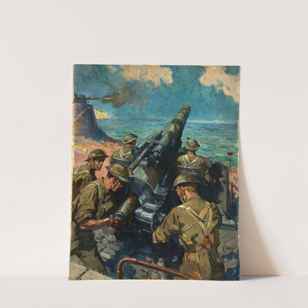 Coastal battery scene by Terence Cuneo