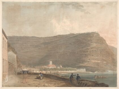 Coastal English Settlement Surrounded by Mountains