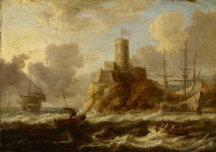 Coastal Fortress with Stormy Sea