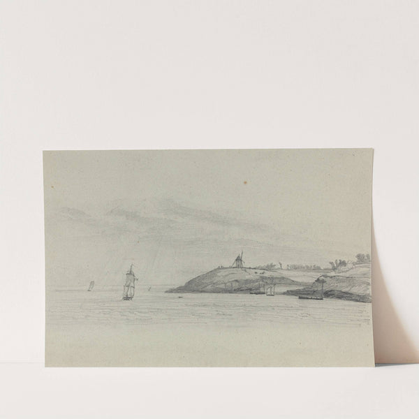 Coastal Landscape with Shipping; Windmill in Distance (c. 1858) by Eugène Boudin
