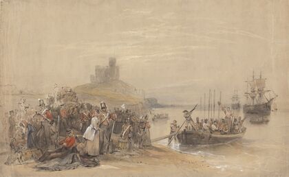 Coastal Scene with Troops Embarking