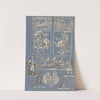 Collage of cut out prints pasted on blue paper Pl 02 by Anonymous