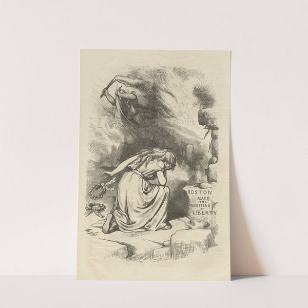 Columbia lays aside her laurels to mourn at the burning of her birthplace (1872) by Thomas Nast