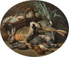 Composition au lièvre, oiseaux et panier de fruits et Composition aux poissons et aux légumes