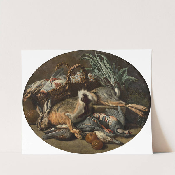 Composition au lièvre, oiseaux et panier de fruits et Composition aux poissons et aux légumes by Jacob Van Der Kerckhoven