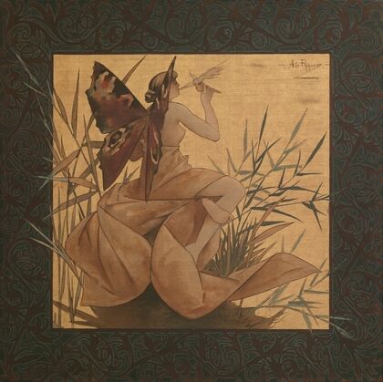 Composition with winged nymph blowing amongst reeds (1887)