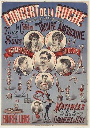 Concert de la Ruche, place de La République. La célèbre troupe américaine. Tous les soirs (1879)