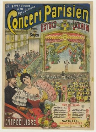 Concert Parisien, 37 Faubourg Saint-Denis & 10 rue de l’Échiquier. Tous les soirs, Esther Lekain (1894)