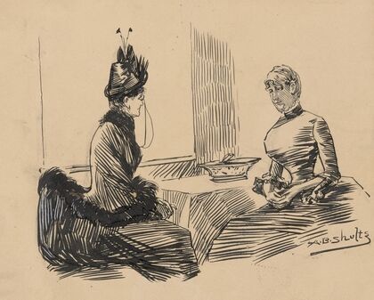 Two seated ladies in conversation
