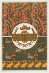 Coraux, madrepores, étoiles de mer et algues, cretonne imprimée.
