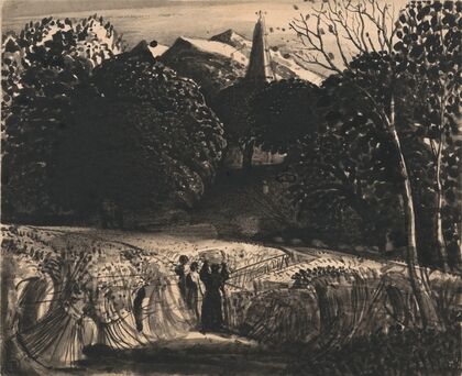 Cornfield and Church by Moonlight