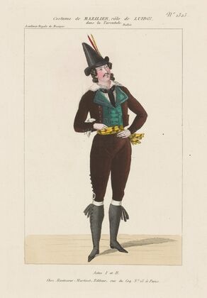 Costume de Mazilier, rôle de Luidgi, dans La tarentule, ballet, Académie royale de musique, actes I et II (1839)