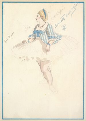 Costume Design for ‘Seventh Ballet Girl’ (Short White and Blue Striped Dress)