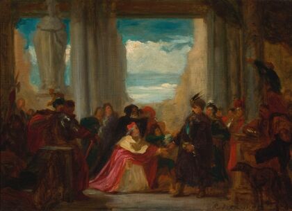 Count Wilczek beseeching king John Sobieski to help Vienna against the Turks, sketch (circa 1860)