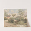 Country Landscape with Cottage, Windmill, Barns and Figures with Pond in Foreground by Thomas Churchyard