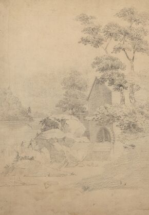 Country mill with waterwheel